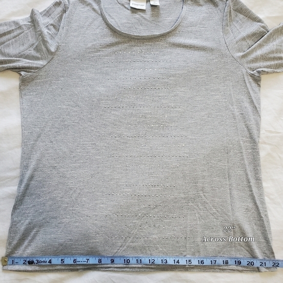 ZENERGY Chicos Gray Sparkle Rhinestone Metallic Top Blouse Womens 2 Large FLAW - Picture 11 of 15